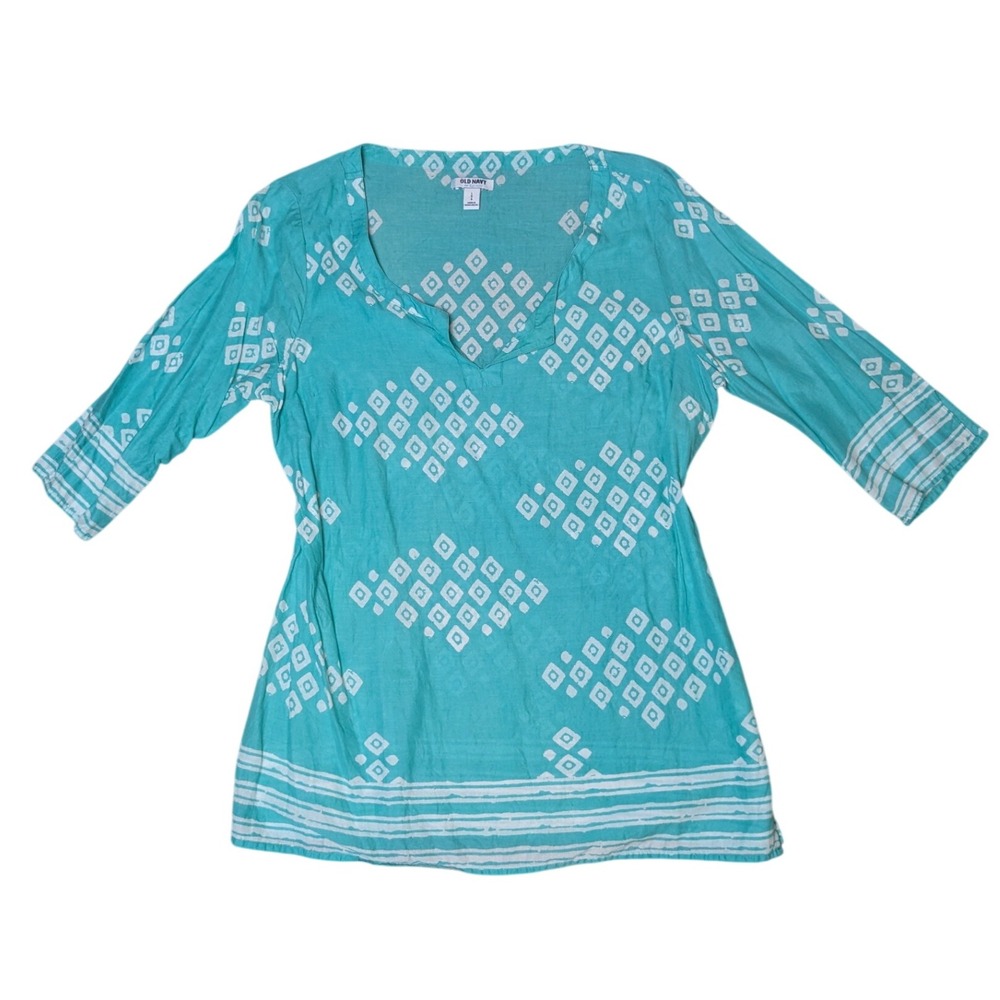 Old Navy Teal Tunic Aztec Print Summer Beach Cotton Lightweight Women's Large